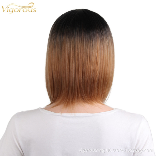 Short straight wavy ombre blonde hair vendor high quality premium wholesale synthetic heat resistant wig lace front black women
